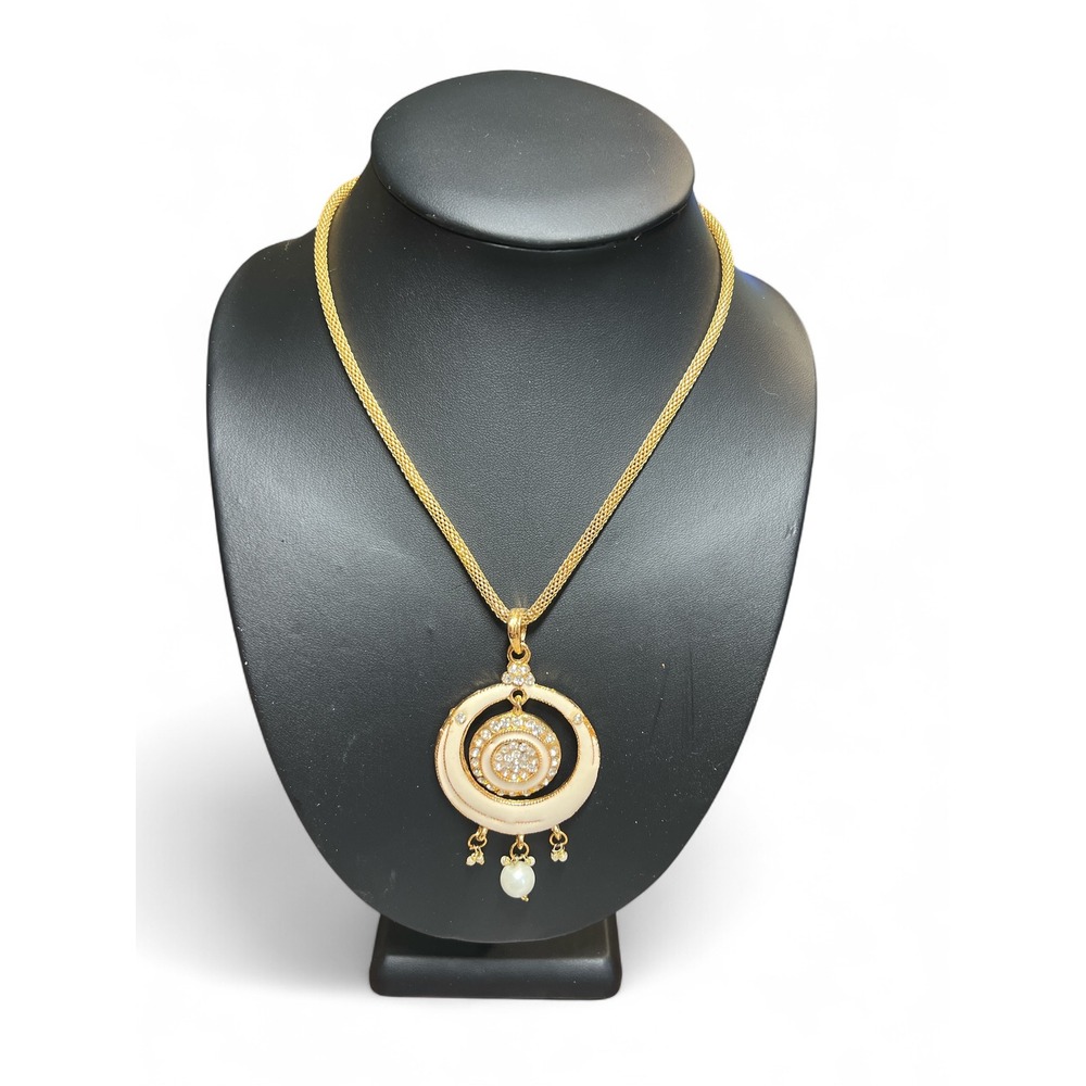 Gold Statement Rhinestone Circle Layered‎ Charm Circle Halo Pendant Necklace
